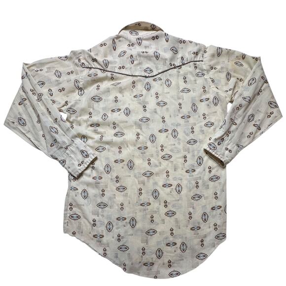 Vintage 1980's Long Tail Aztec Western Wrangler Cowboy Pearl Snap Size Large - Picture 4 of 5